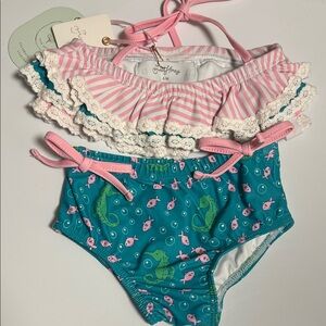 Sweet Honey Pink and Teal Ruffle Bikini